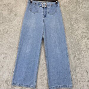 Andrews Blues Jeans Womens 11 Light Blue High Rise Belted Wide Leg 100% Cotton